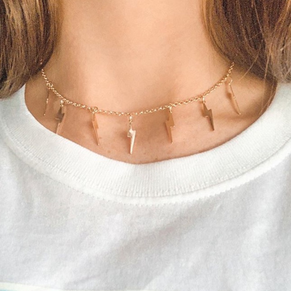 🔥HOT🔥 Gold lightning bolt dangle choker necklace